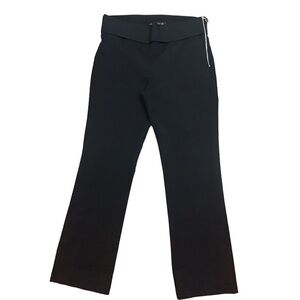 Zara Women Size Large Black Ponte Knit Fold Over Waist Pants Exposed Silver Zip
